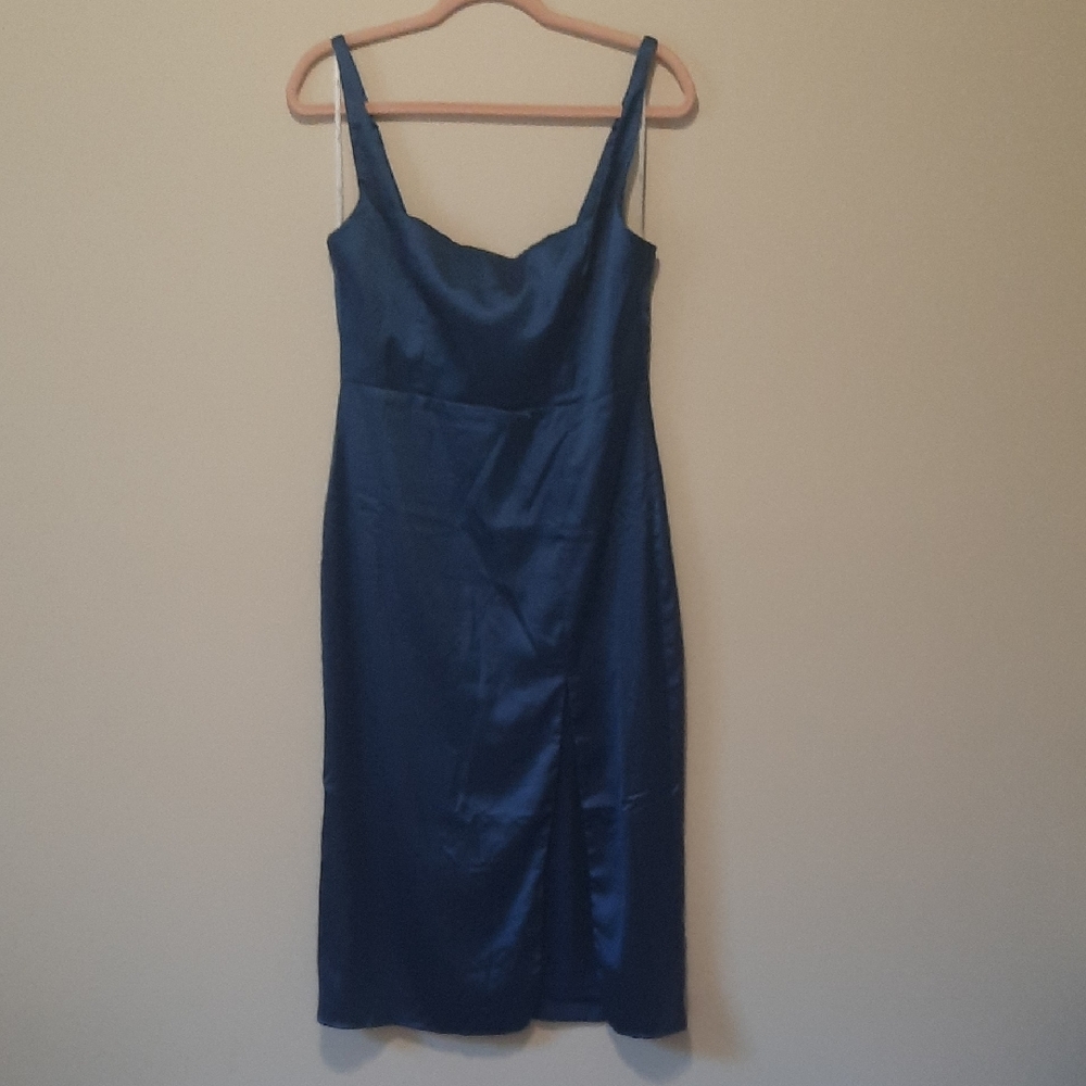 Lulu's Deep Blue Satin Midi Dress